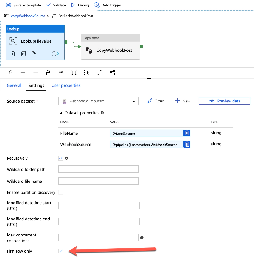 Get a specific file to read it's contents using the Lookup activity