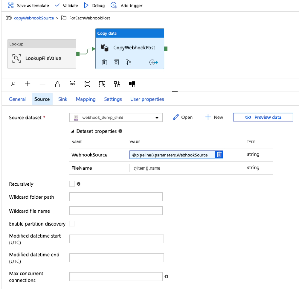 Copying files with the CopyData activity