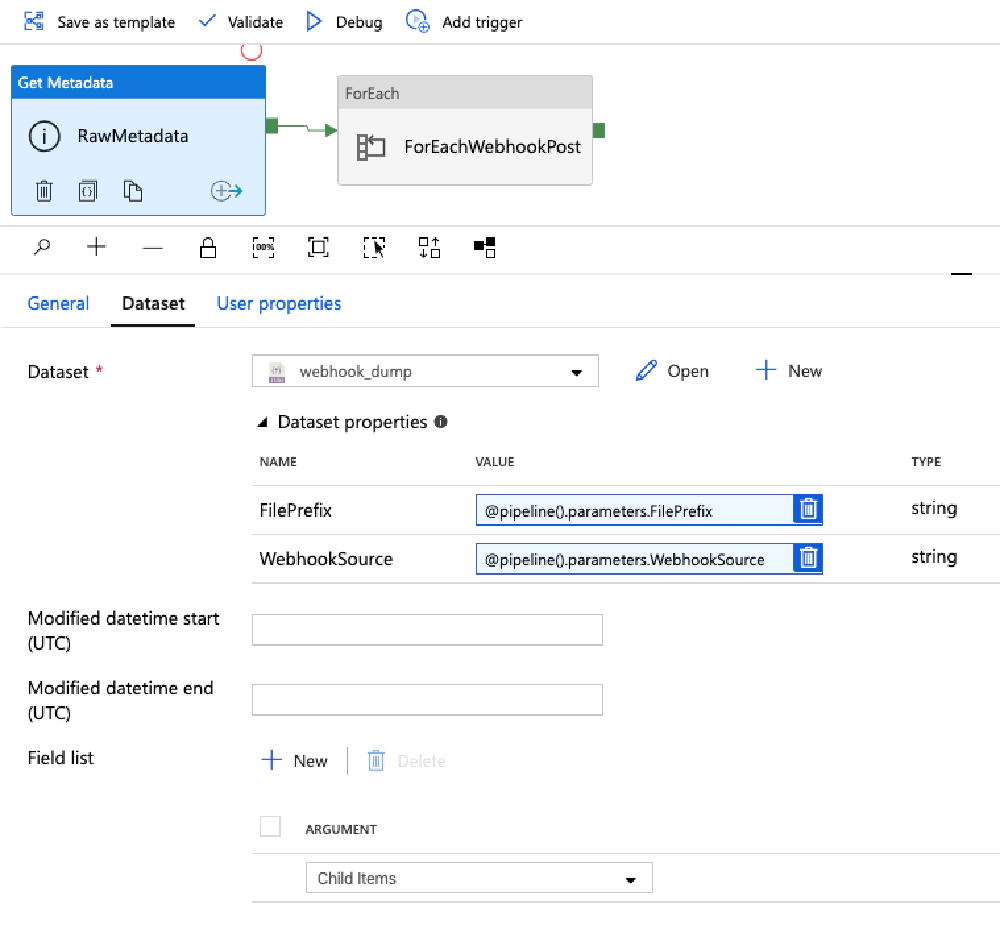 Get Metadata activity - used to get files to process