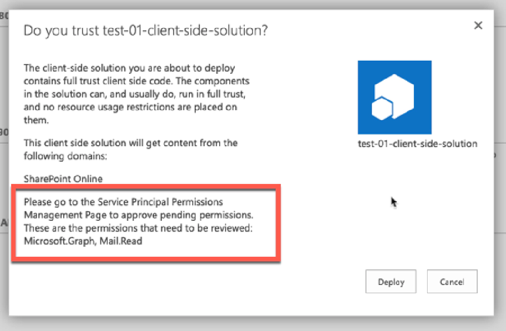 Package deployment prompt for additional steps required