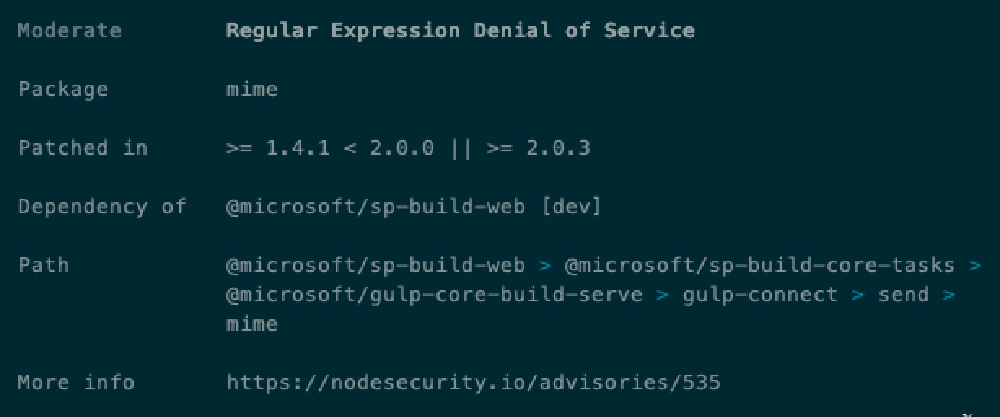 npm moderate vulnerability