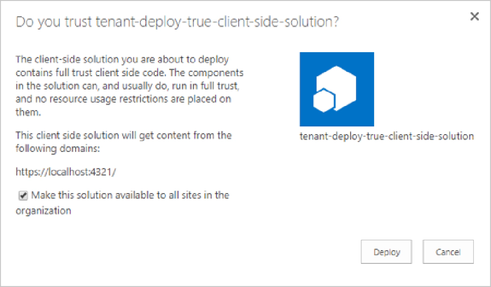 SPFx project deployment trust dialog