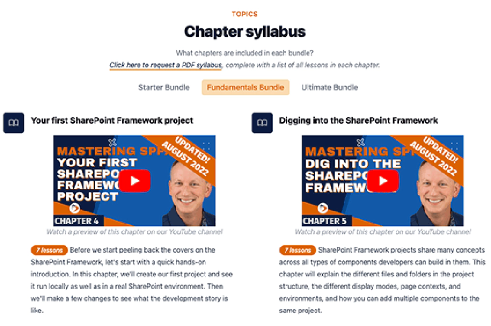 Watch the first lesson of all chapters for a preview of what you'll learn on the website