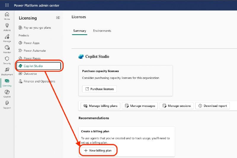 Select Copilot Studio to add a new billing plan Select Copilot Studio to add a new billing plan