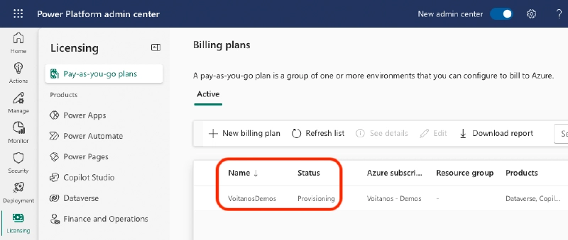 Confirm the new billing plan is provisioning Confirm the new billing plan is provisioning