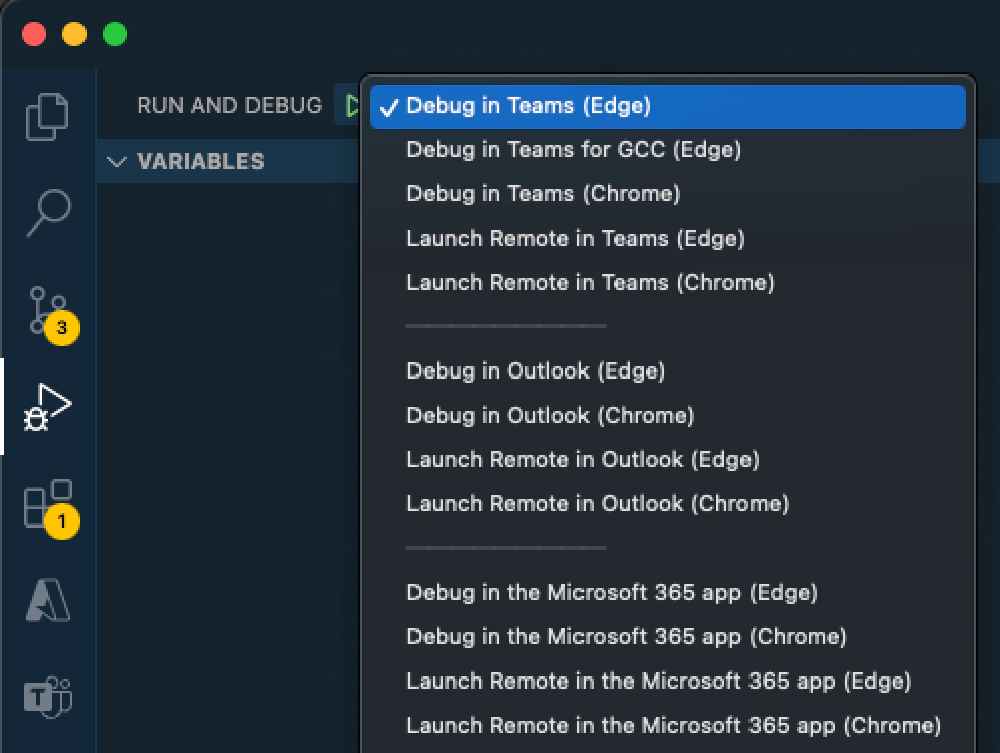 VS Code's Run and Debug panel