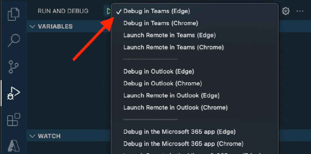 VS Code > Run & Debug launch tasks