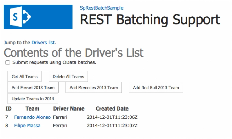 SharePoint REST Batch Sample SharePoint REST Batch Sample