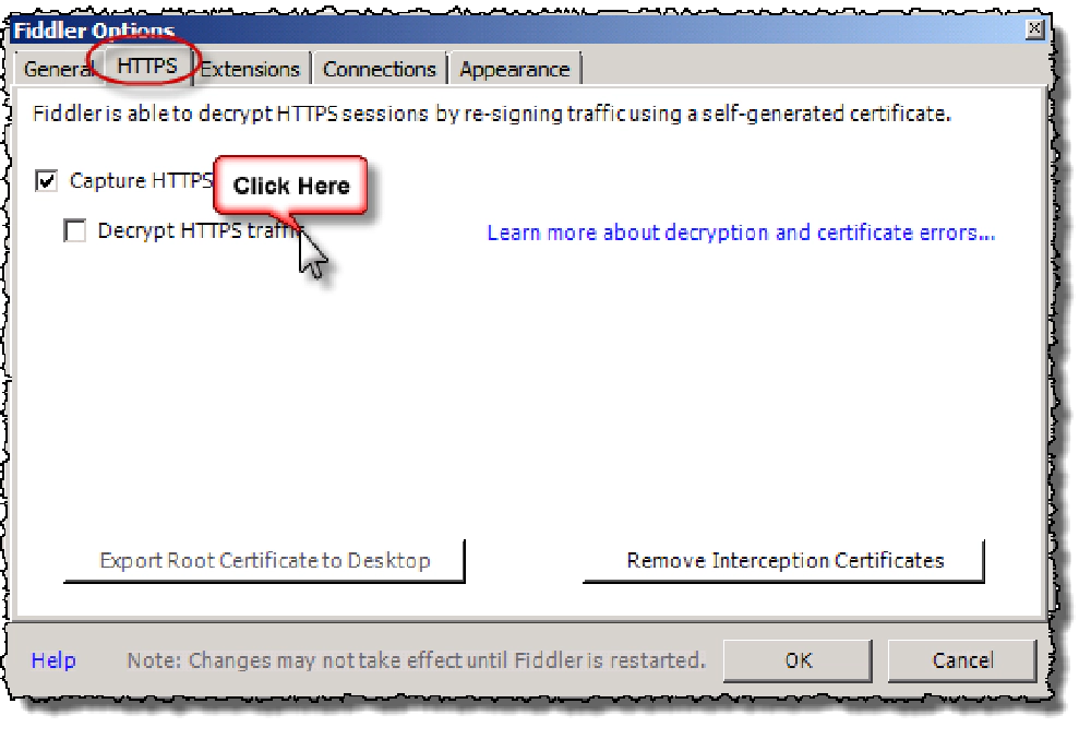 Set Fiddler to decrypt HTTPS traffic