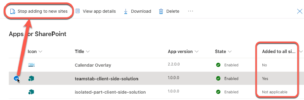 Stop adding apps to new sites