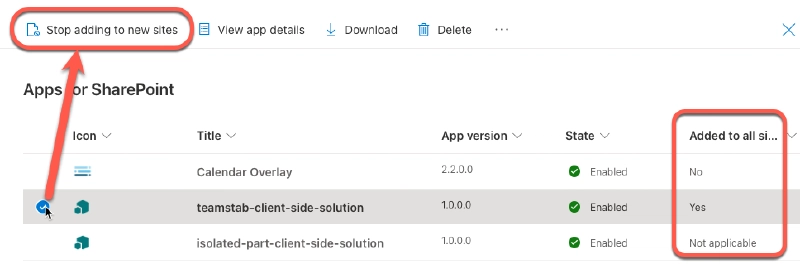 Stop adding apps to new sites Stop adding apps to new sites