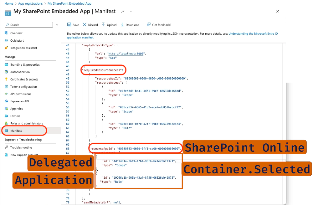 Manually adding app-only (application) & app+user (delegated) FileStorageContainer.Selected to SharePoint Online