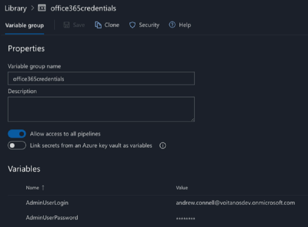 Azure Pipeline variable group