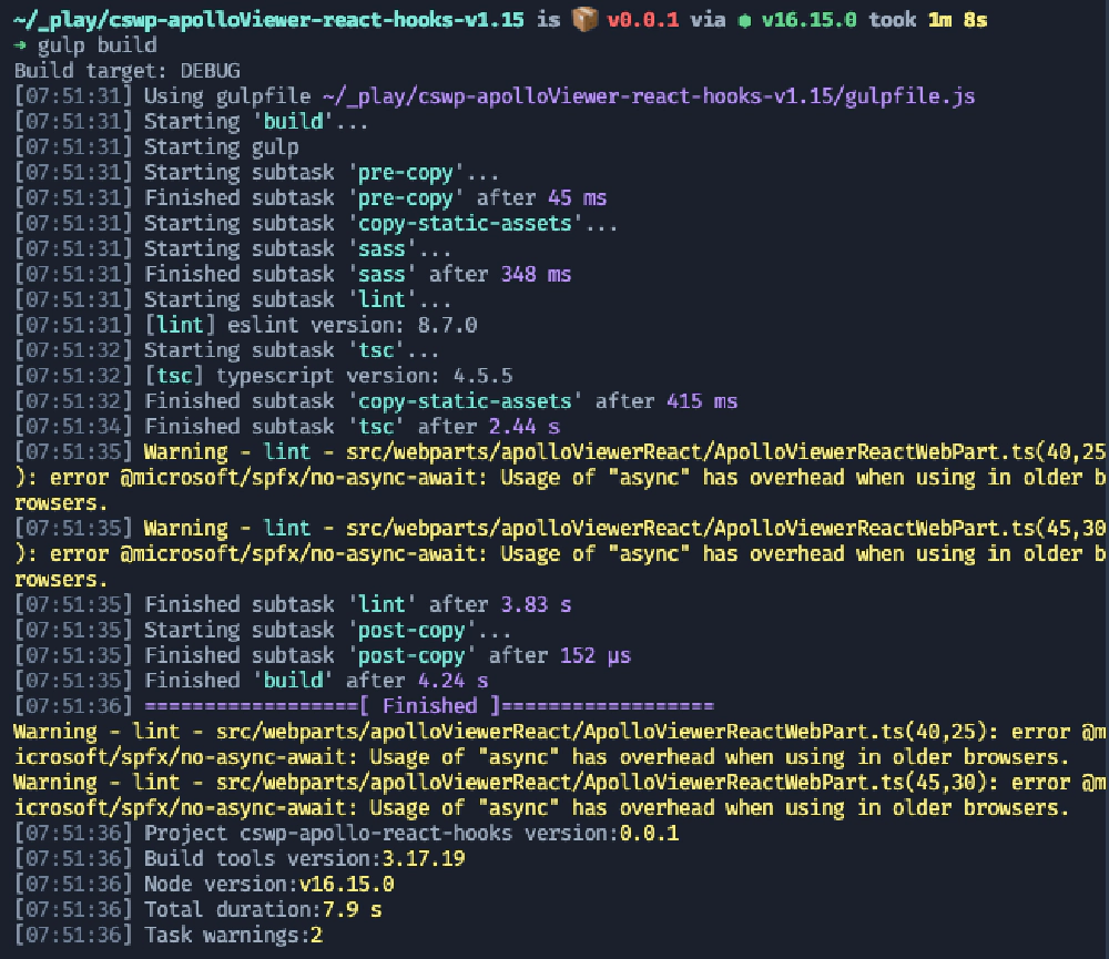 Linting warnings using the default SPFx ESLint configuration when your project uses the `async` keyword