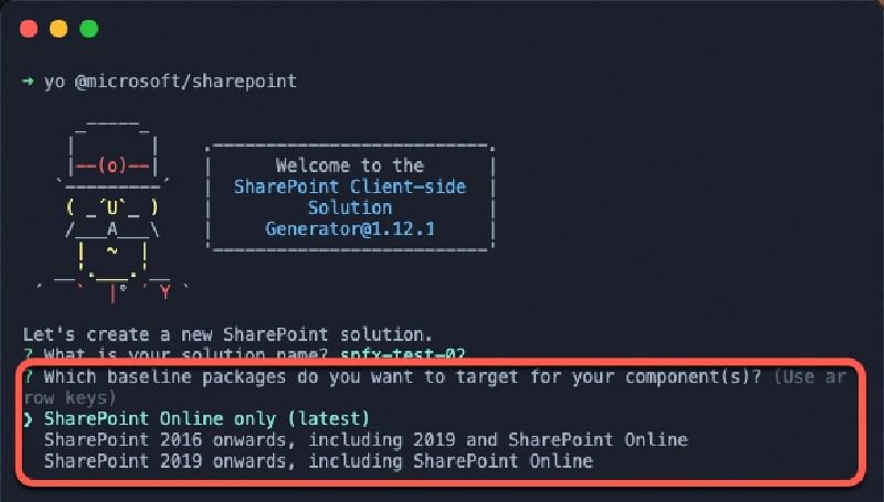 SharePoint Framework generator prompting for the target environment SharePoint Framework generator prompting for the target environment