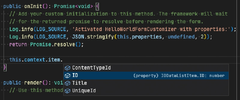 The new IFormCustomizerContext.item exposing the select list item's properties The new IFormCustomizerContext.item exposing the select list item's properties