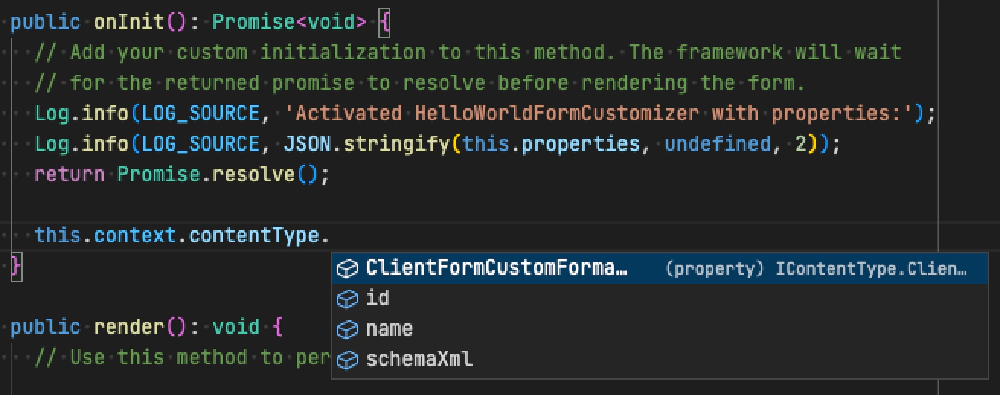 Accessing the list form JSON formatting set on the current item's content type via the new IListCustomizerContext.contentType.ClientFormCustomFormatter property