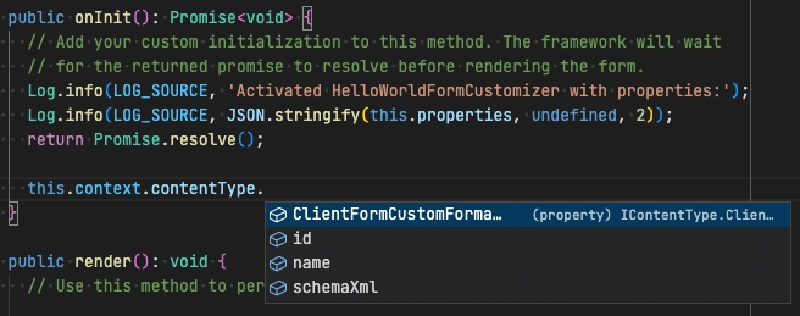 Accessing the list form JSON formatting set on the current item's content type via the new IListCustomizerContext.contentType.ClientFormCustomFormatter property Accessing the list form JSON formatting set on the current item's content type via the new IListCustomizerContext.contentType.ClientFormCustomFormatter property
