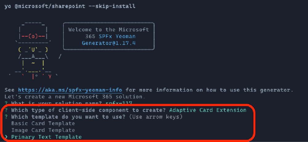 ACE Project Template Options in SPFx v1.17