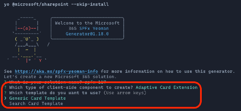 ACE Project Template Options in SPFx v1.18