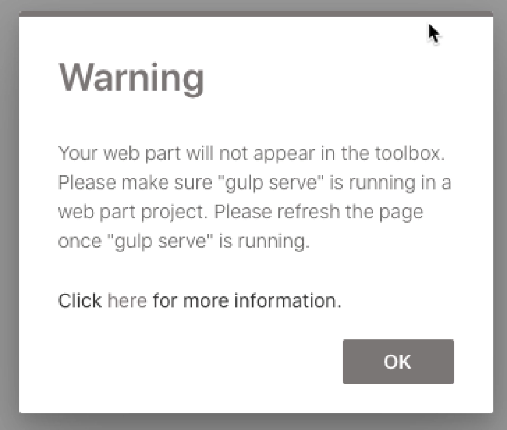 Warning dialog when the workbench can't locate the manifest on localhost