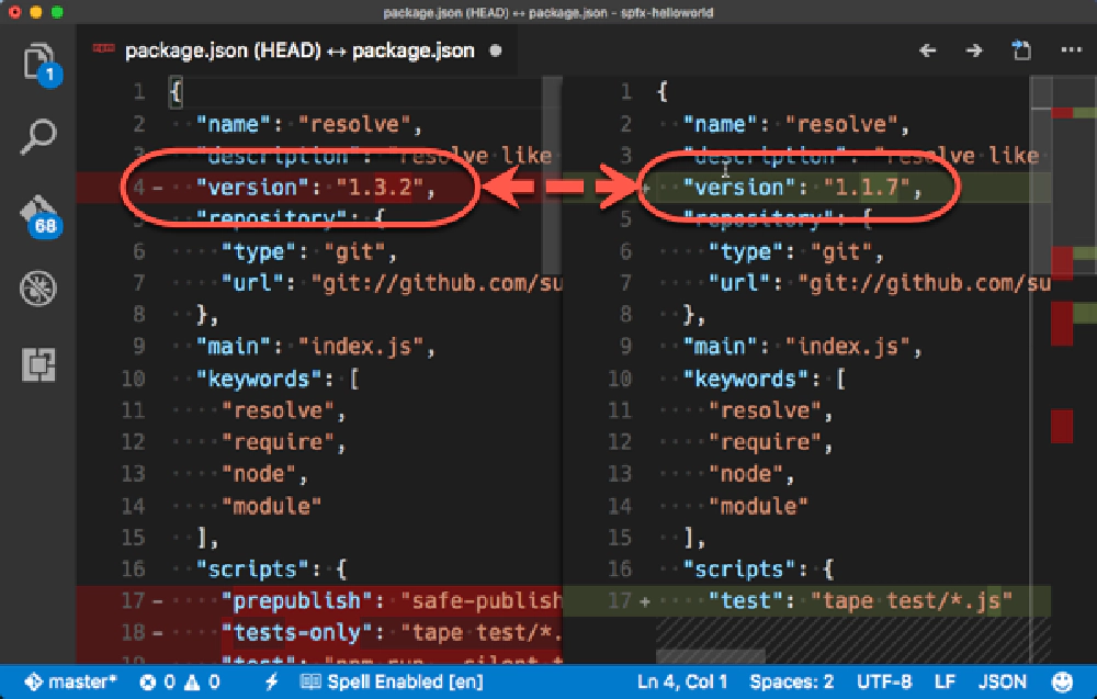 Locating the resolve package's updated version number