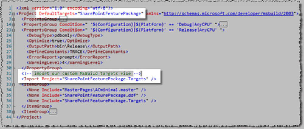 Figure 4: Customized project file (*.csproj)