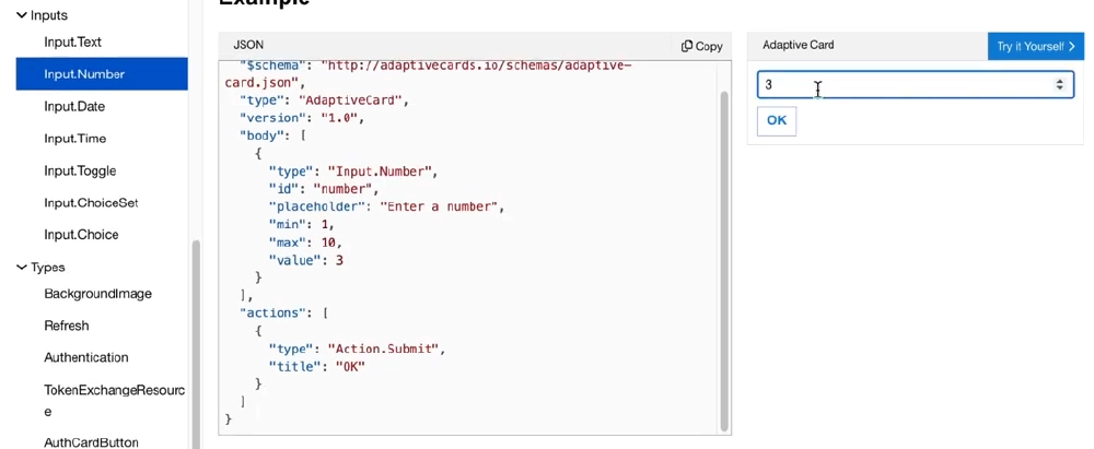 Input.Number Adaptive Card element