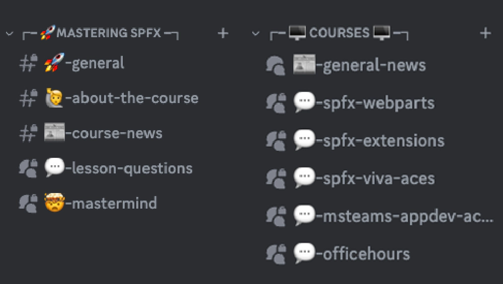 Course-specific channels for students
