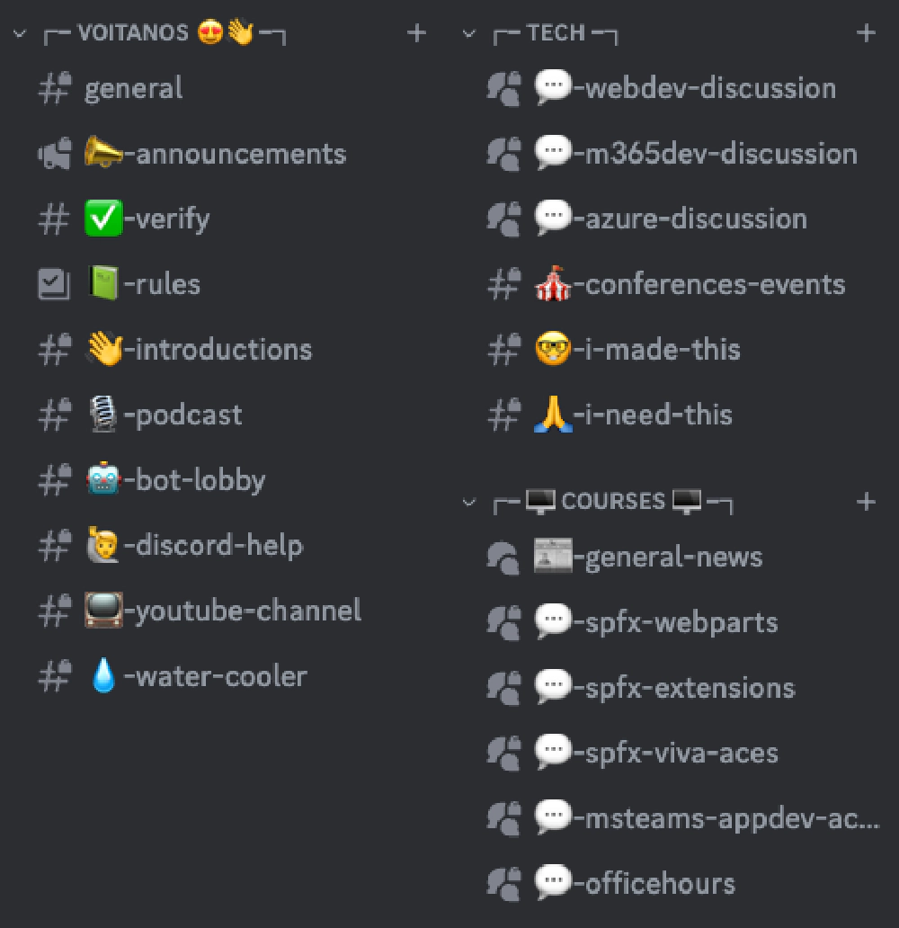 Channels you'll find in the Voitanos community on Discord