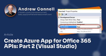 Create Azure App for Office 365 APIs: Part 2 (Visual Studio)