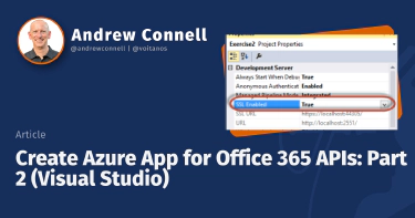 Create Azure App for Office 365 APIs: Part 2 (Visual Studio)